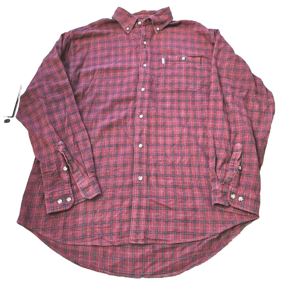 Carhartt Flannel Button Down Mens XLarge Red Plaid Long Sleeve Heavy Cotton